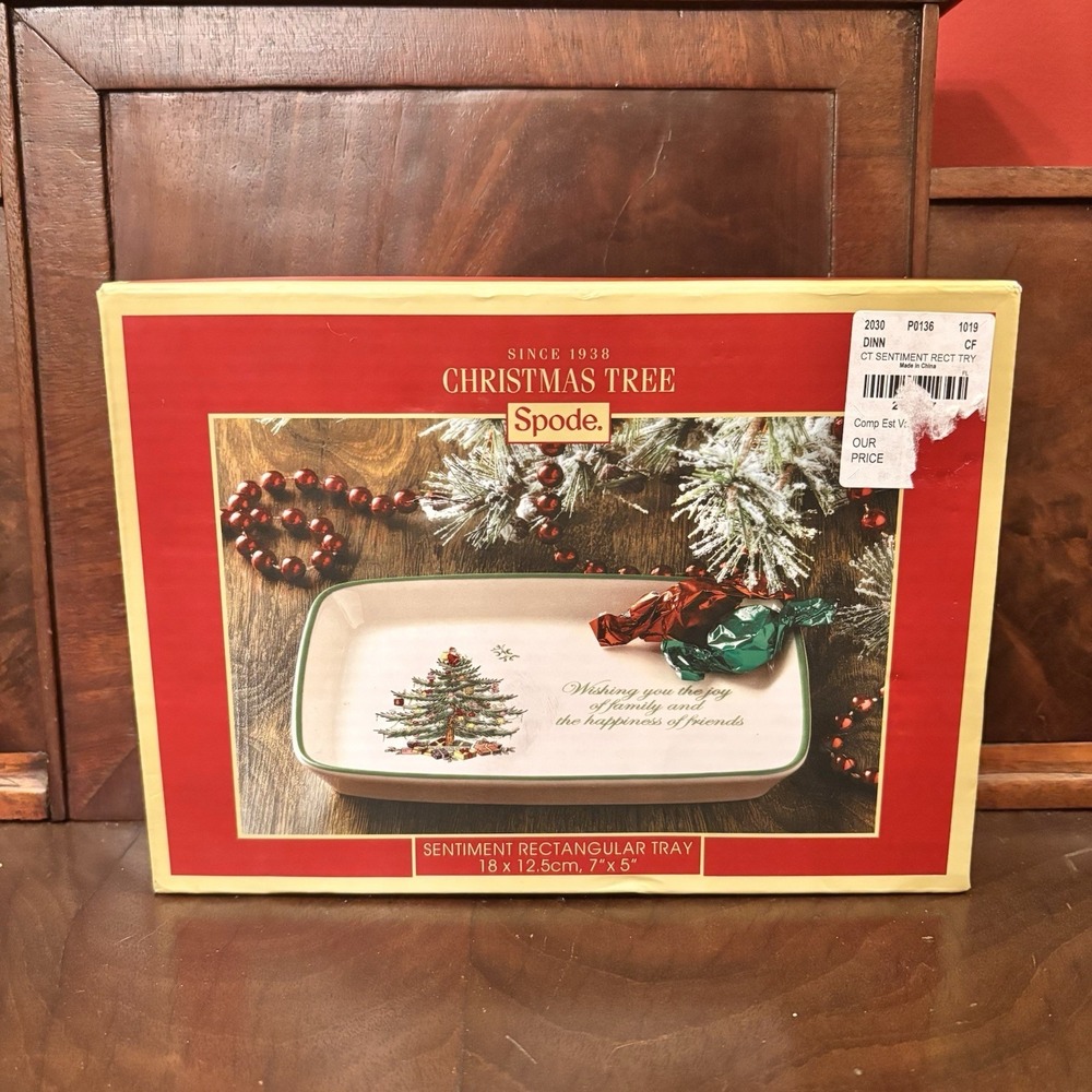 Spode Christmas Tree Sentiment Rectangular Tray 7x5 Wishing You Joy NIB Gift